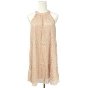 ASTR Lace Overlay Halter Mini Shift Dress Small Blush Keyhole Back Romantic Boho